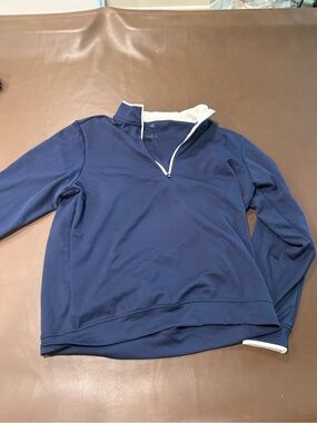 adidas Navy Pullover with White Collar Trim